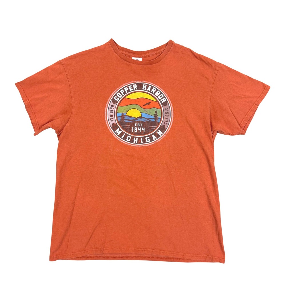 Vintage Delta Graphic Tee L Copper Harbor Michigan Orange Souvenir Gorpcore